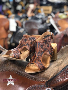 Load image into Gallery viewer, Floral Tooled Open Toe Heel ~ Open Back Women&#39;s Boots Roper   