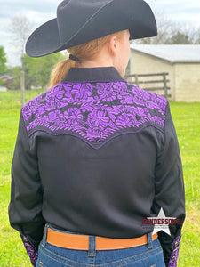 Load image into Gallery viewer, Floral Tooled Western Shirt ~ Purple - Henderson&#39;s Western Store
