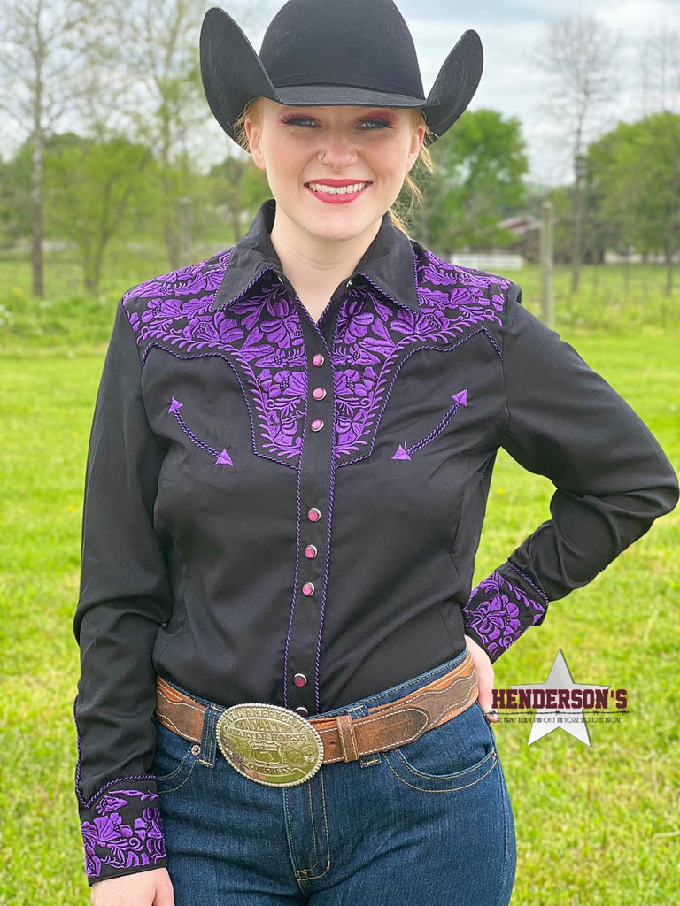 Floral Tooled Western Shirt ~ Purple - Henderson's Western Store