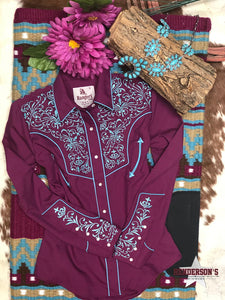 Load image into Gallery viewer, Rangers Original Shirt ~ Cardinal W/Turquoise - Henderson&#39;s Western Store