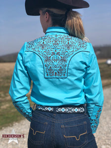 Load image into Gallery viewer, Rangers Original Shirt ~ Turquoise W/Chocolate Show Shirt Ranger   