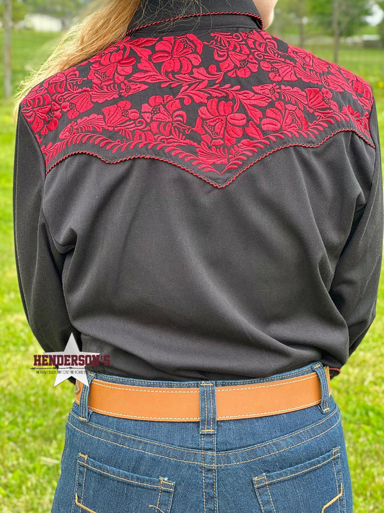 Floral Tooled Western Shirt ~ Crimson - Henderson's Western Store