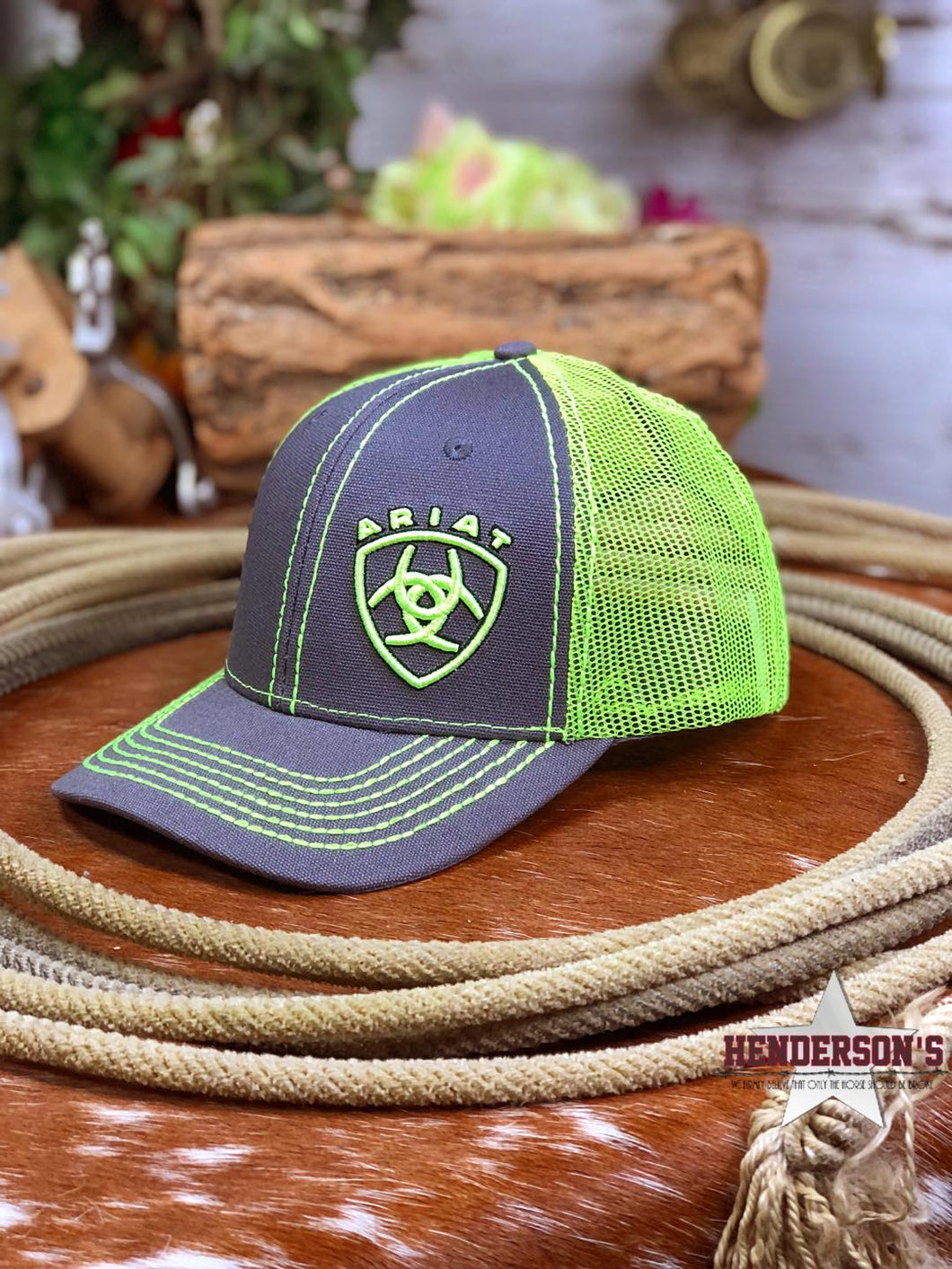 Ariat Ball Cap ~ Grey & Lime - Henderson's Western Store