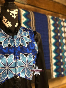 Load image into Gallery viewer, Royal W/Teal Flowers Bolero - Henderson&#39;s Western Store