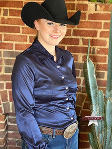 Load image into Gallery viewer, Silk Winning Show Shirt ~ Navy - Henderson&#39;s Western Store