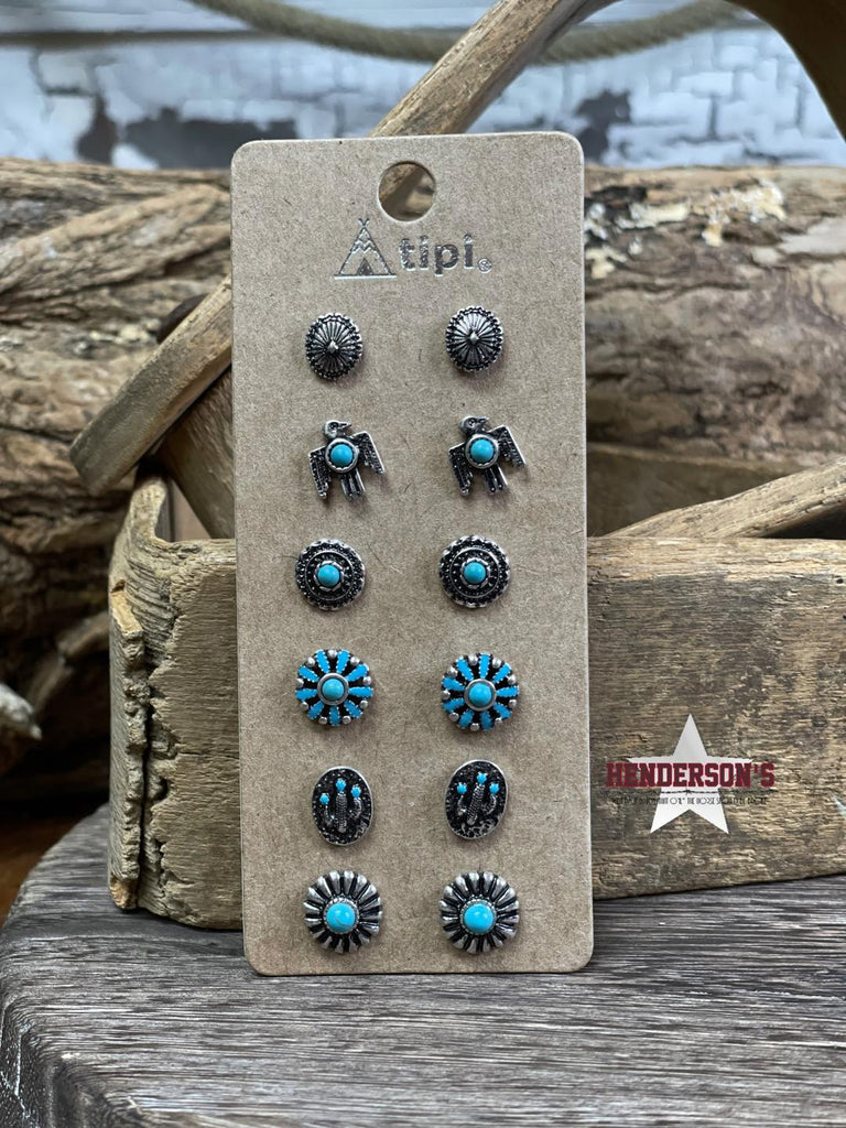 Thunderbird Post Concho Earrings ~ Silver/Turquoise - Henderson's Western Store