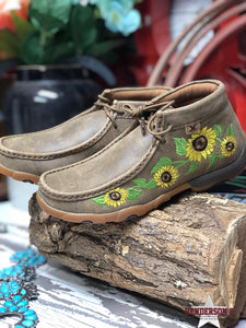 Load image into Gallery viewer, Ladies Bomber Driving Moc ~ Sunflowers Women&#39;s Boots Twisted X   