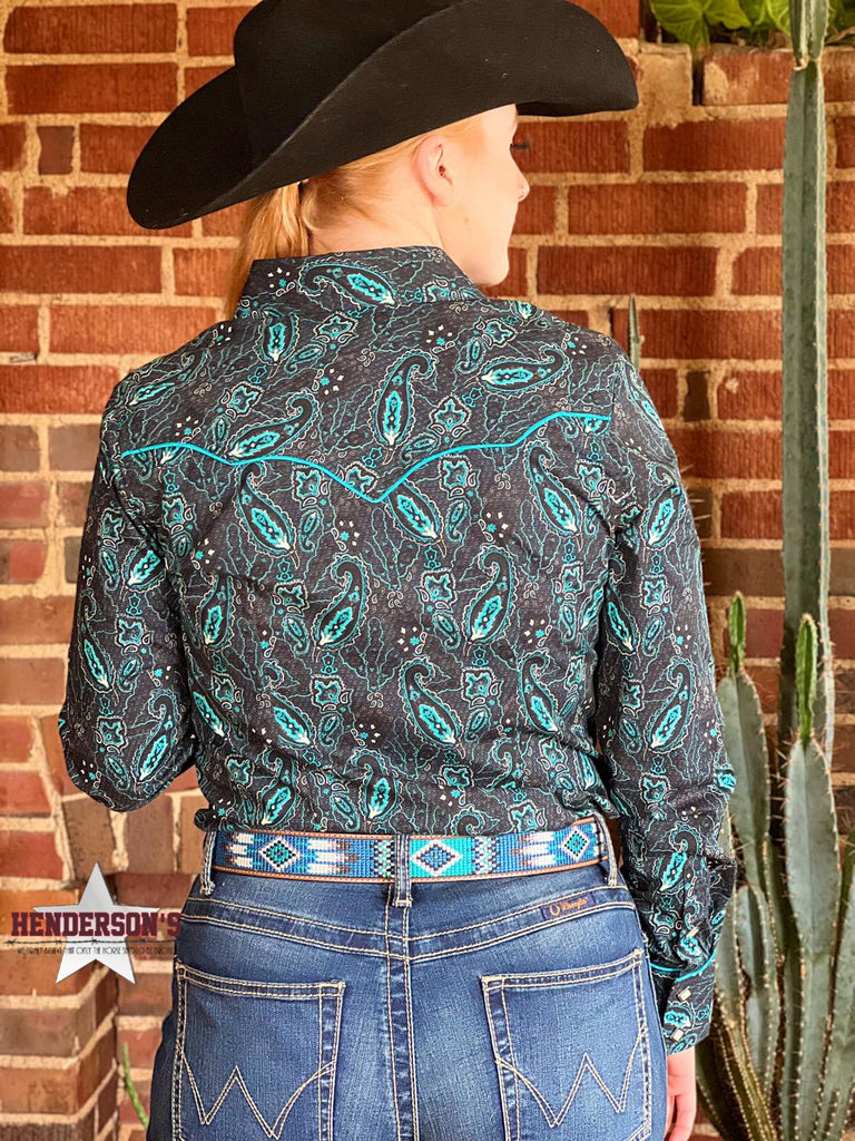 Paisley Snap With Piping ~ Teal - Henderson's Western Store