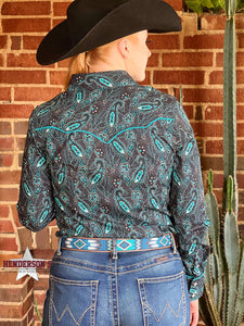 Load image into Gallery viewer, Paisley Snap With Piping ~ Teal - Henderson&#39;s Western Store