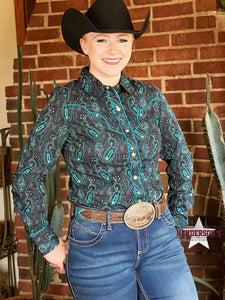 Load image into Gallery viewer, Paisley Snap With Piping ~ Teal - Henderson&#39;s Western Store