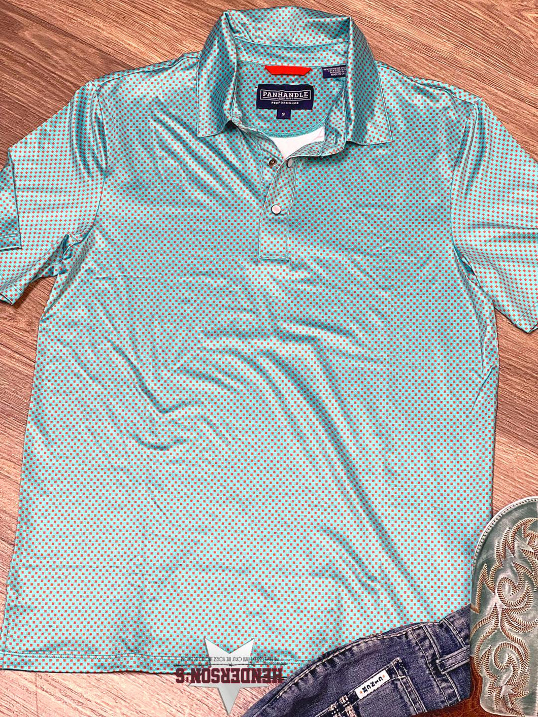 Men's Print Polo ~ Teal - Henderson's Western Store