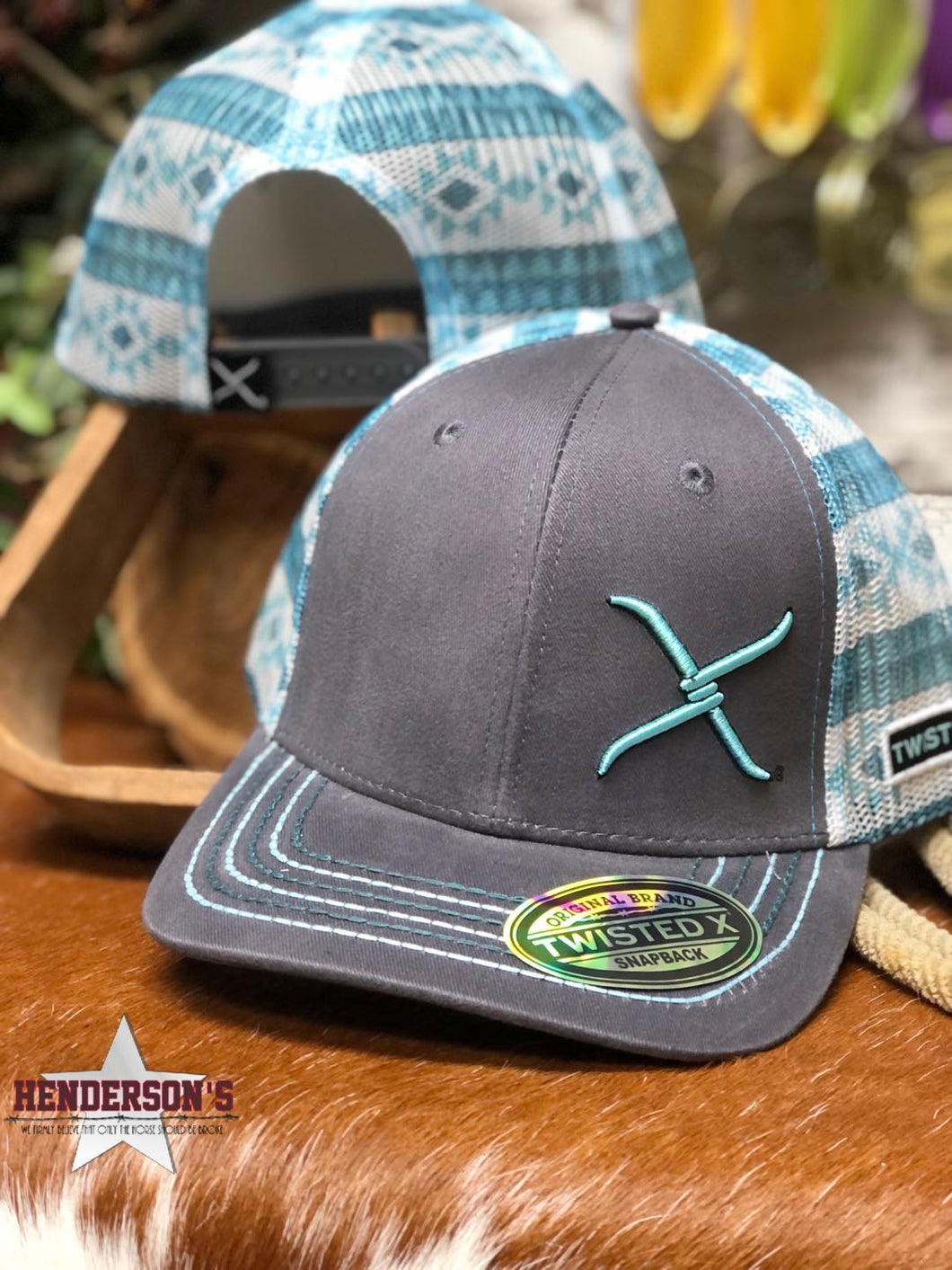Twisted X Ball Cap ~ Turquoise Aztec - Henderson's Western Store