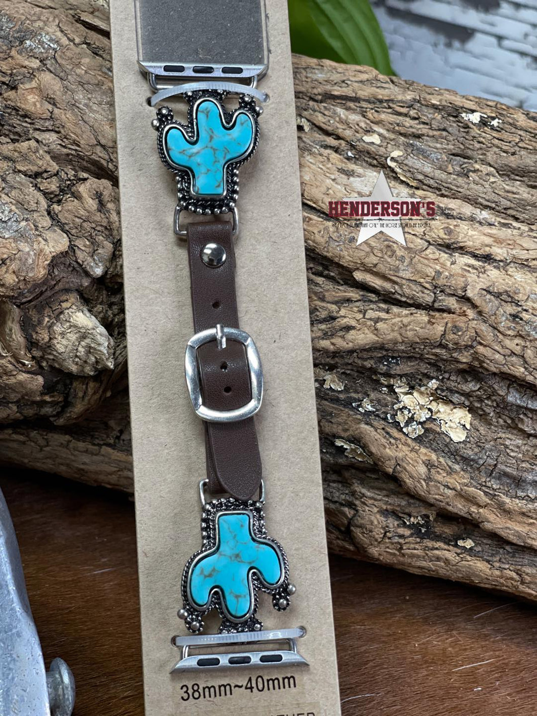 Leather Watch Band ~ Turquoise Cactus - Henderson's Western Store