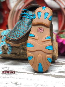 Load image into Gallery viewer, Ladies Bomber Driving Moc ~ Turquoise Diamonds Women&#39;s Boots Twisted X   