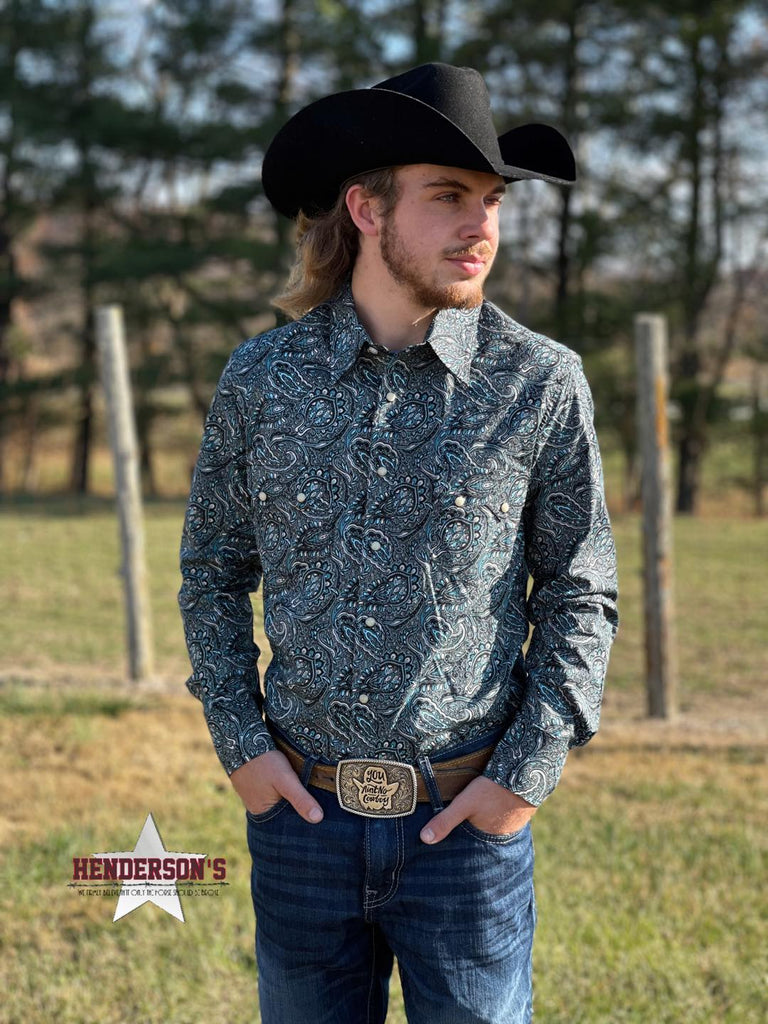 Men's Woven Paisley Snap ~ Turquoise - Henderson's Western Store