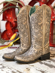 Load image into Gallery viewer, White Full Inlay Boots - Henderson&#39;s Western Store