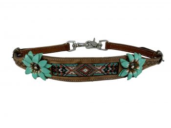 Beaded Wither Strap ~ Teal Flower - Henderson's Western Store