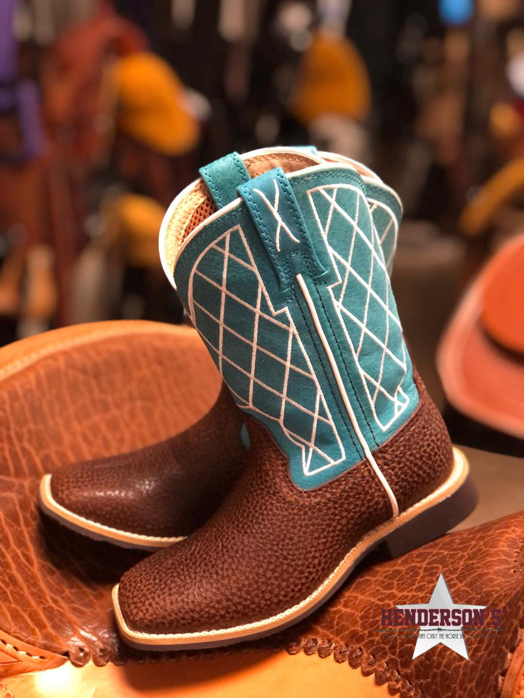 Distressed Saddle & Teal Kids Boot - Henderson's Western Store
